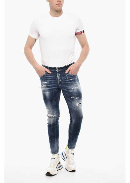 Blugi drepti DSQUARED2 Jeans Super Twinky With Distressed Effect Blue Barbati (BM 18027232) 4