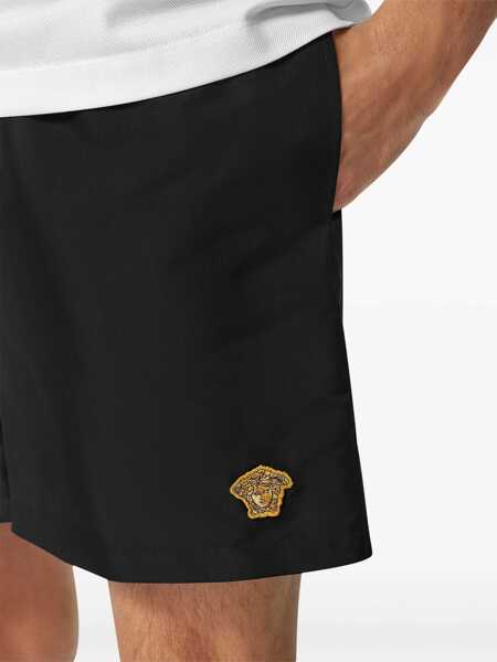 Sorturi de baie Versace Black Swim Shorts With Elastic Drawstring Waist And Medusa Embroidery On The Front In Tech Fabric Man Black Barbati (BM 18027468) 3