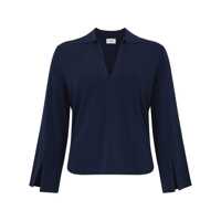 Bluze Kangra Cashmere Navy Blue V-Neck Blouse Femei
