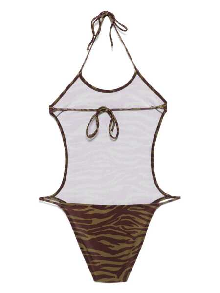 Costume de baie THE ATTICO Green Swimsuit With Halterneck With Tie And All-Over Print In Tech Fabric Stretch Woman GREEN Femei (BM 18028287) 2