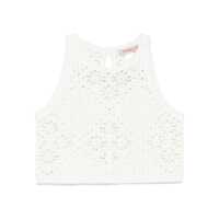 Topuri White Sleeveless Crochet Cropped Top With Logo Plaque On The Rear In Cotton Woman Femei