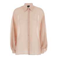 Bluze Pink Oversize Blouse With Classic Collar And See-Through Design In Fabric Woman Femei