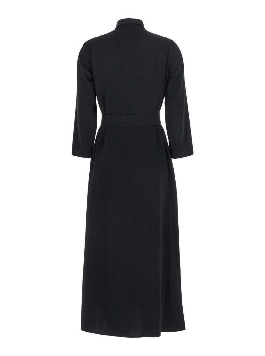 Rochii PLAIN Black Long Dress With Classic Collar And Front Button Closure In Fabric Woman Black Femei (BM 18029277) 2