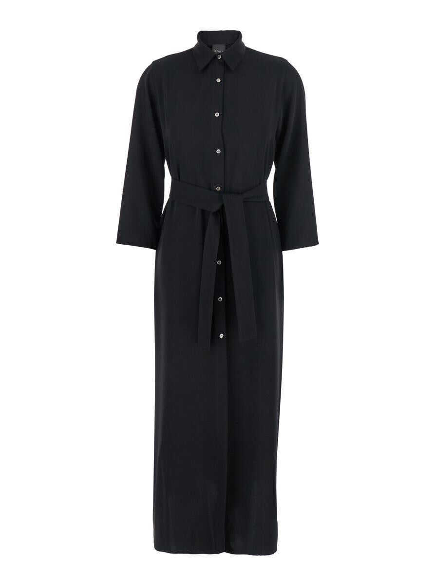 Rochii PLAIN Black Long Dress With Classic Collar And Front Button Closure In Fabric Woman Black Femei (BM 18029277) 1