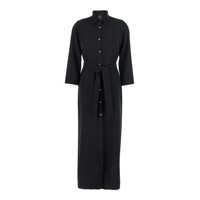 Rochii Black Long Dress With Classic Collar And Front Button Closure In Fabric Woman Femei