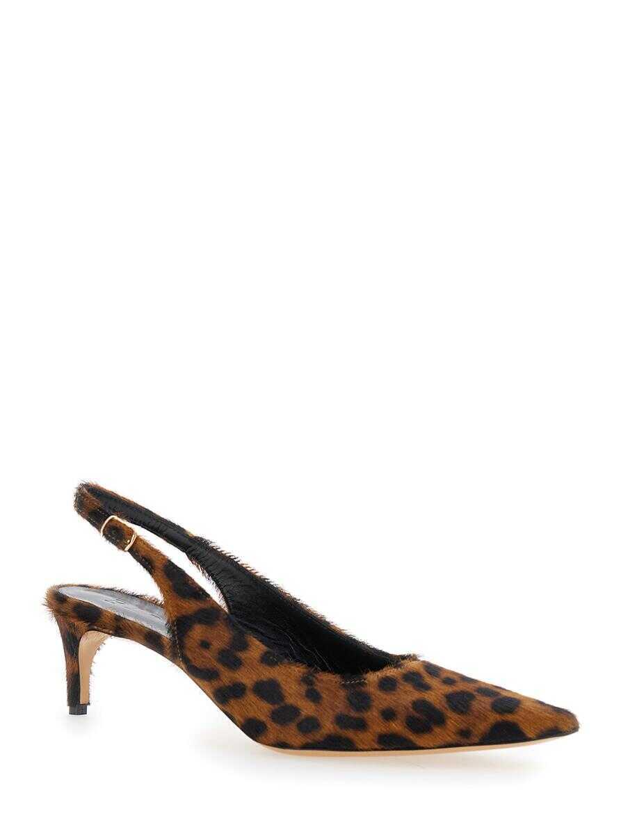 Pantofi cu toc PLAIN Luisa Brown Slingback Pumps With Medium Stiletto Heel And Leopard Print All-Over In Ecofur Woman BROWN Femei (BM 18030861) 2