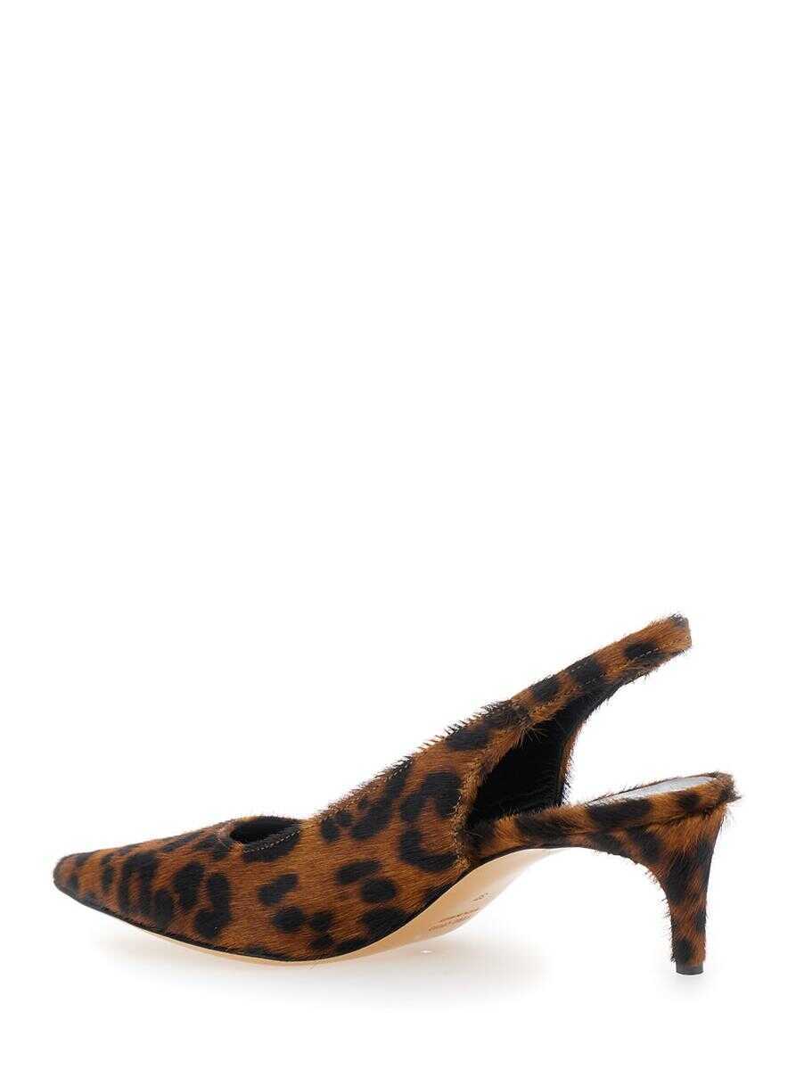 Pantofi cu toc PLAIN Luisa Brown Slingback Pumps With Medium Stiletto Heel And Leopard Print All-Over In Ecofur Woman BROWN Femei (BM 18030861) 3