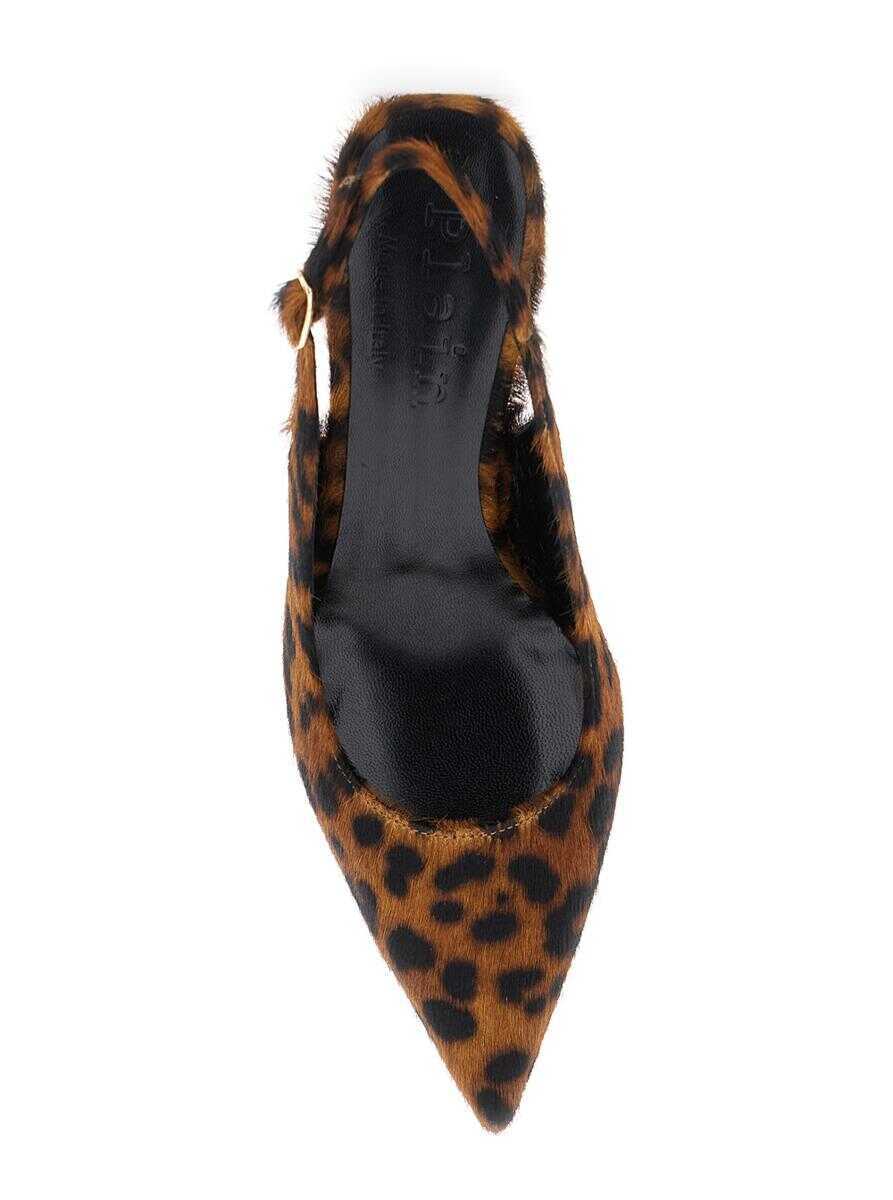 Pantofi cu toc PLAIN Luisa Brown Slingback Pumps With Medium Stiletto Heel And Leopard Print All-Over In Ecofur Woman BROWN Femei (BM 18030861) 4