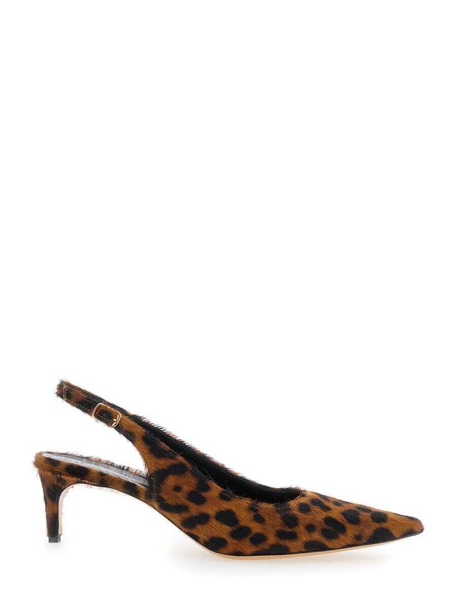 Pantofi cu toc PLAIN Luisa Brown Slingback Pumps With Medium Stiletto Heel And Leopard Print All-Over In Ecofur Woman BROWN Femei (BM 18030861) 1