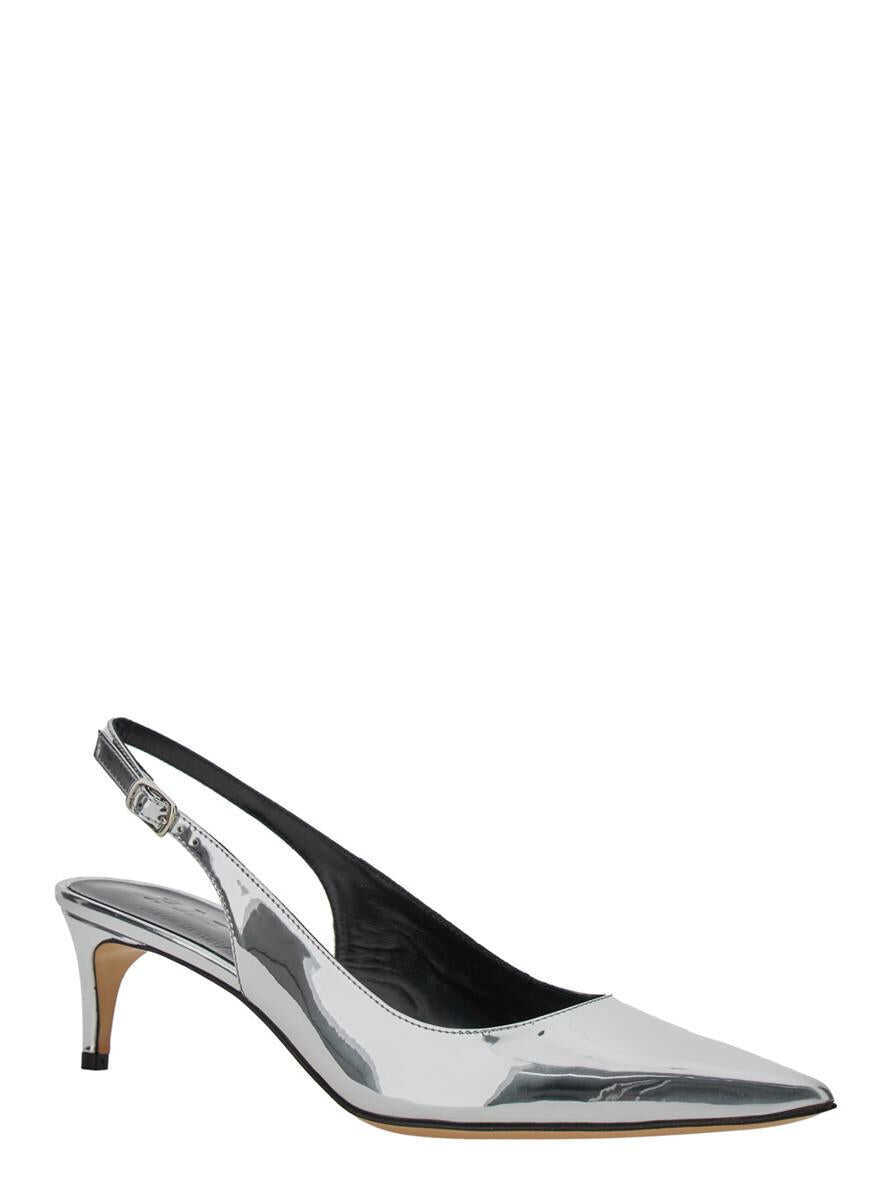 Pantofi cu toc PLAIN Luisa Metallic Slingback Pumps With Medium Stiletto Heel And Mirror Effect In Leather Woman GREY Femei (BM 18030864) 2
