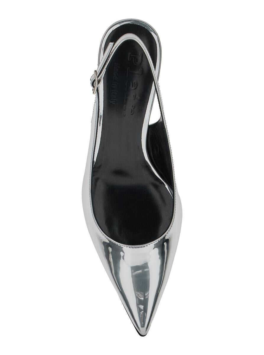 Pantofi cu toc PLAIN Luisa Metallic Slingback Pumps With Medium Stiletto Heel And Mirror Effect In Leather Woman GREY Femei (BM 18030864) 4
