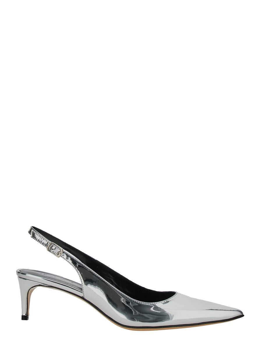 Pantofi cu toc PLAIN Luisa Metallic Slingback Pumps With Medium Stiletto Heel And Mirror Effect In Leather Woman GREY Femei (BM 18030864) 1