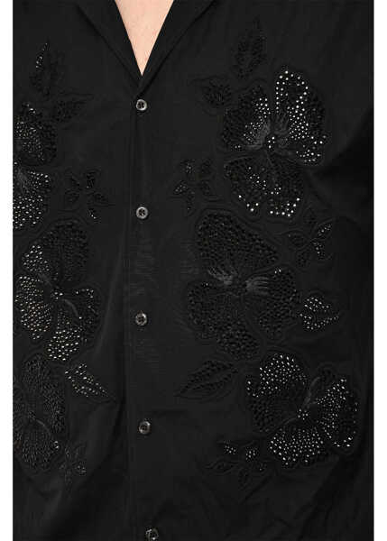 Camasi casual DSQUARED2 Floral-Motif Short Sleeve Shirt With Rhinestone Black Barbati (BM 18034954) 3