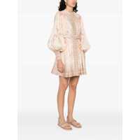 Rochii ZIMMERMANN Dama - Rochii ZIMMERMANN Illuminate Beige Mini Dress With Belted Waist And All-Over Floral Print In Linen Woman Beige Femei (BM 18037581) - B-mall.ro