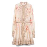 Rochii 'Illuminate' Beige Mini Dress With Belted Waist And All-Over Floral Print In Linen Woman Femei