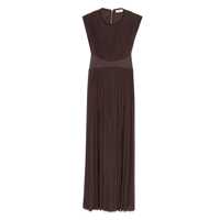Rochii 'Illuminate' Brown Long Dress With Gathered Neckline And Waist And Front Single Split In Viscose Stretch Woman Femei