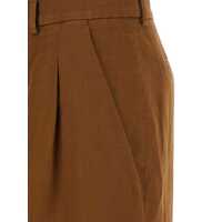 Pantaloni casual PT TORINO Dama - Pantaloni casual PT TORINO Frankie Brown Pants With Belt Loops In Cotton And Linen Blend Woman BROWN Femei (BM 18038679) - B-mall.ro