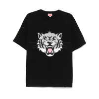 Tricouri Kenzo Black Cotton T-Shirt With Front Tiger Print Barbati