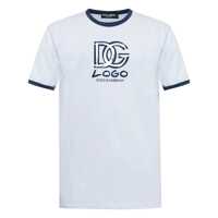 Tricouri Dolce & Gabbana Light Blue Crewneck T-Shirt With Logo Print On The Front And Contrasting Details In Cotton Man