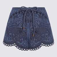 Pantaloni casual Zimmermann Dark Blue Linen Shorts Femei