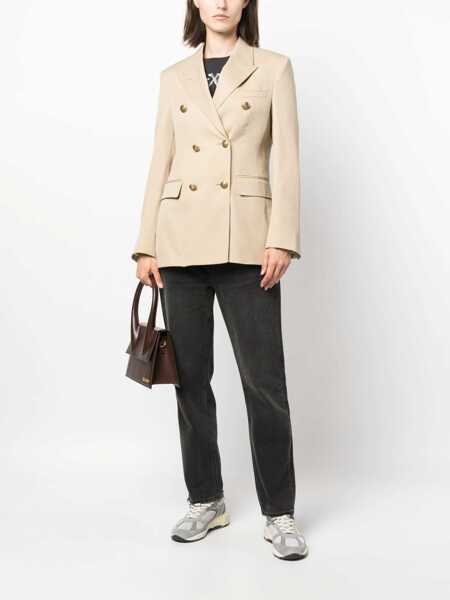 Sacouri Golden Goose Beige Double-Breasted Blazer With Peak Revers In Wool Woman Beige Femei (BM 18045117) 2