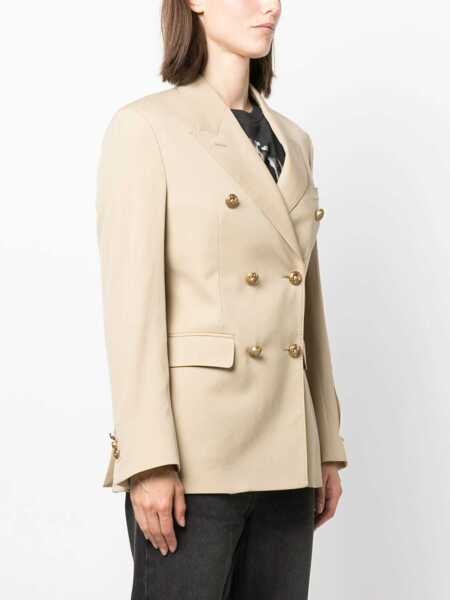 Sacouri Golden Goose Beige Double-Breasted Blazer With Peak Revers In Wool Woman Beige Femei (BM 18045117) 3