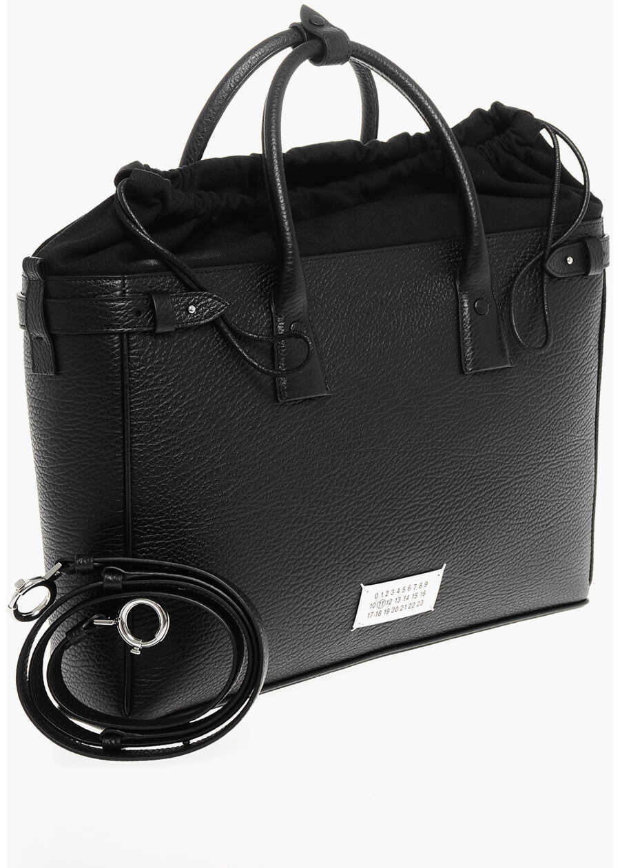 Genti de umar Maison Margiela Mm11 Textured Leather 5Ac Daily Tote Bag With Canvas Detail Black Barbati (BM 18048523) 3