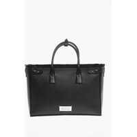 Genti de umar Mm11 Textured Leather 5Ac Daily Tote Bag With Canvas Detail Barbati