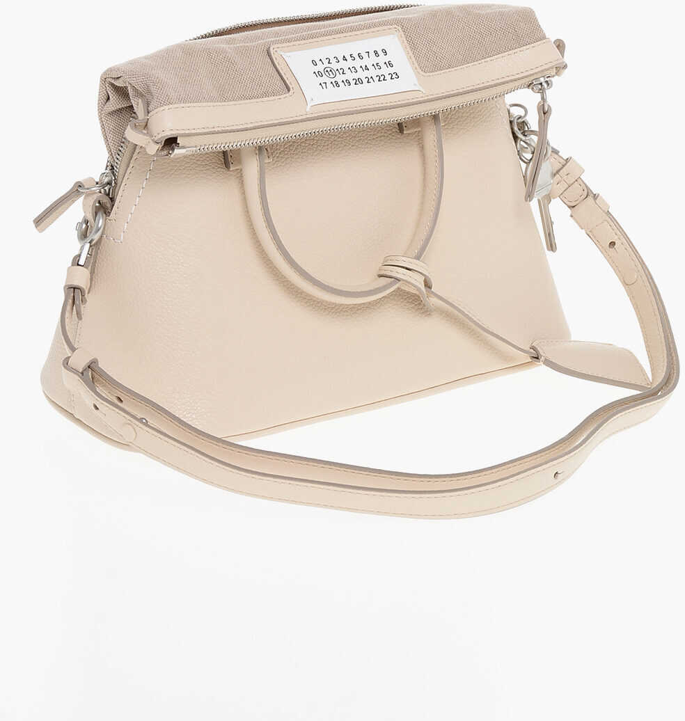 Genti tip postas Maison Margiela Mm11 Textured Leather 5Ac Bag With Canvas Detail Beige Femei (BM 18048589) 3
