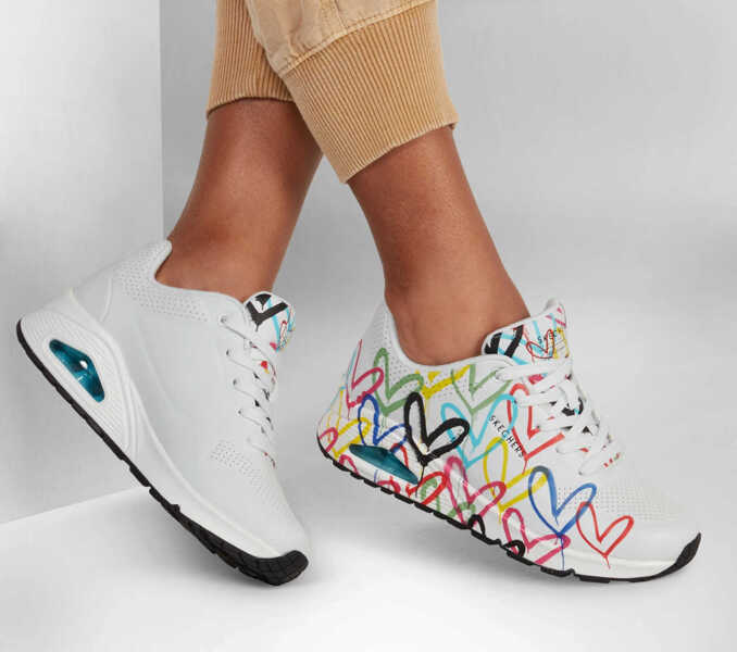Sneakers SKECHERS x JGoldcrown Uno - Spread the Love WHT/PNK/TURQ White/Multicolor Femei (BM 18048694) 2