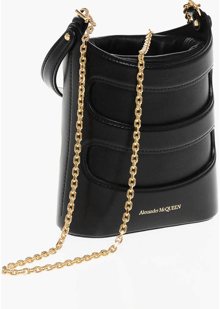 Genti mini Alexander McQueen Leather The Rise Mini Bucket Bag With Shoulder Chain Black Femei (BM 18049120) 3