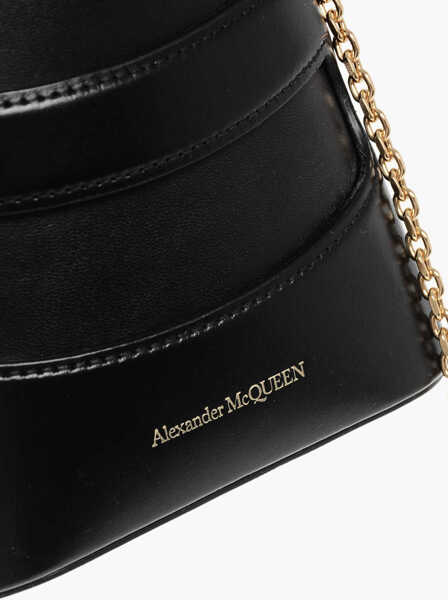 Genti mini Alexander McQueen Leather The Rise Mini Bucket Bag With Shoulder Chain Black Femei (BM 18049120) 4
