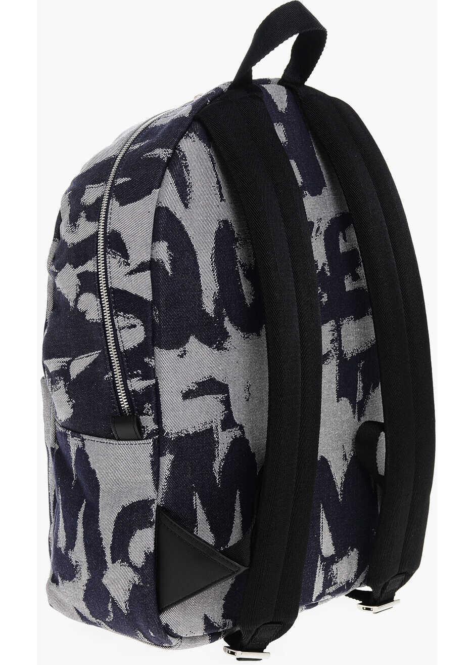 Rucsacuri Alexander McQueen Jacquard Denim Metropolitan Backpack With Monogram Motif Blue Barbati (BM 18049684) 2