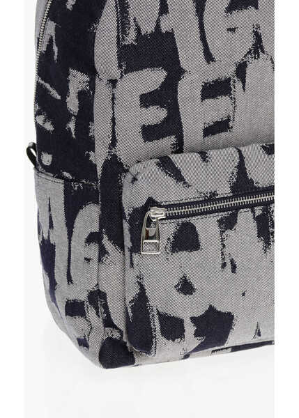 Rucsacuri Alexander McQueen Jacquard Denim Metropolitan Backpack With Monogram Motif Blue Barbati (BM 18049684) 3