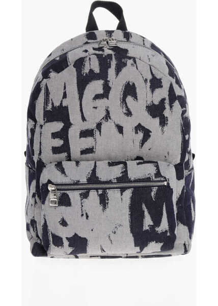 Rucsacuri Alexander McQueen Jacquard Denim Metropolitan Backpack With Monogram Motif Blue Barbati (BM 18049684) 1