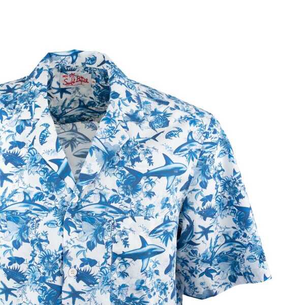 Camasi Mc2 Saint Barth MC2 Saint Barth Cotton Shirt With Shark Print  Ai Co-Created Design By Rickdick - Powered By Red-Eye WHITE, BLUE Barbati (BM 18051933) 3