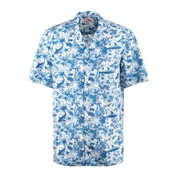 Camasi Mc2 Saint Barth MC2 Saint Barth Cotton Shirt With Shark Print  Ai Co-Created Design By Rickdick - Powered By Red-Eye WHITE, BLUE Barbati (BM 18051933) 1