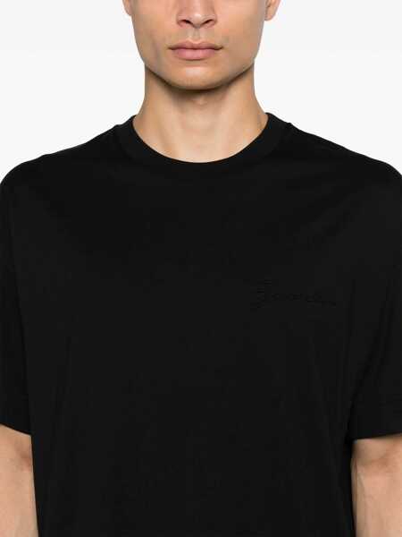 Tricouri Givenchy Black Crewneck T-Shirt With Embossed Logo On Front In Cotton Man Black Barbati (BM 18056391) 4