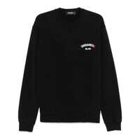 Pulovere Black Crewneck Sweatshirt With Logo Lettering On The Front In Cotton Man Barbati