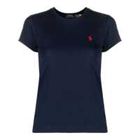 Tricouri Blue Crewneck T-Shirt With Contrasting Logo Embrodery In Cotton Woman Femei