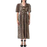 Rochii Ganni Leopard Printed Tie Strap Midi Dress Femei