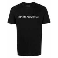 Tricouri Emporio Armani Black T-Shirt With Contrasting Logo Lettering Print In Cotton Man