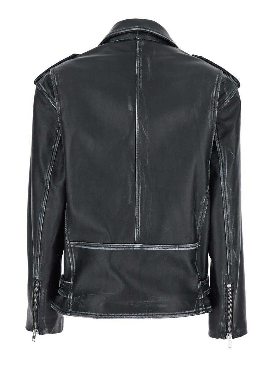 Geci PLAIN Black Jacket With Notched Revers And Zipped Pockets In Leather Woman Black Femei (BM 18065547) 1