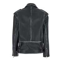 Geci Black Jacket With Notched Revers And Zipped Pockets In Leather Woman Femei