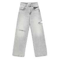 Blugi Grey High Waisted Jeans With Ripped Details In Denim Woman Femei