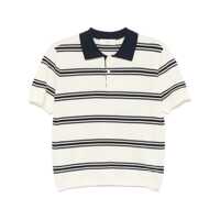 Tricouri Polo DUNST White Polo Shirt With All-Over Striped Motif And Ribbed Edges In Cotton Piquet Man