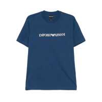 Tricouri Blue Crewneck T-Shirt With Logo Lettering On The Front In Cotton Man Barbati