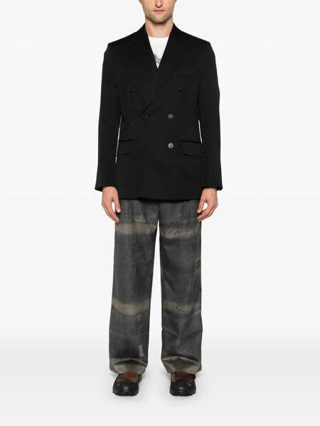 Sacouri Golden Goose Black Double-Breasted Jacket With Peak Lapels In Virgin Wool Man Black Barbati (BM 18074430) 2