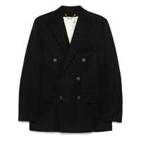 Sacouri Black Double-Breasted Jacket With Peak Lapels In Virgin Wool Man Barbati