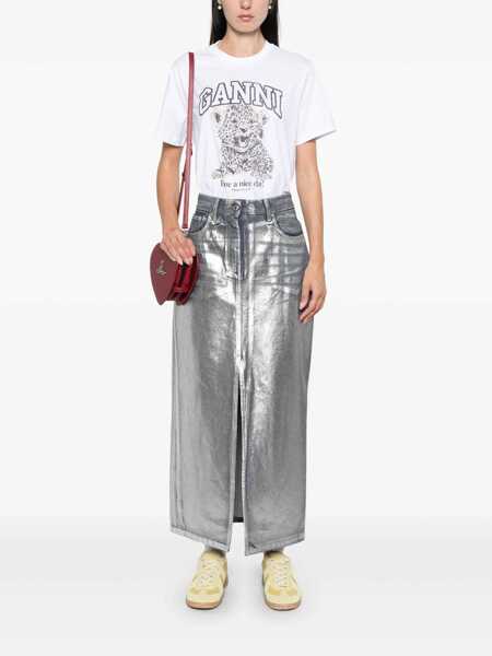 Tricouri Ganni Cotton t-shirt with print White Femei (BM 18077904) 2